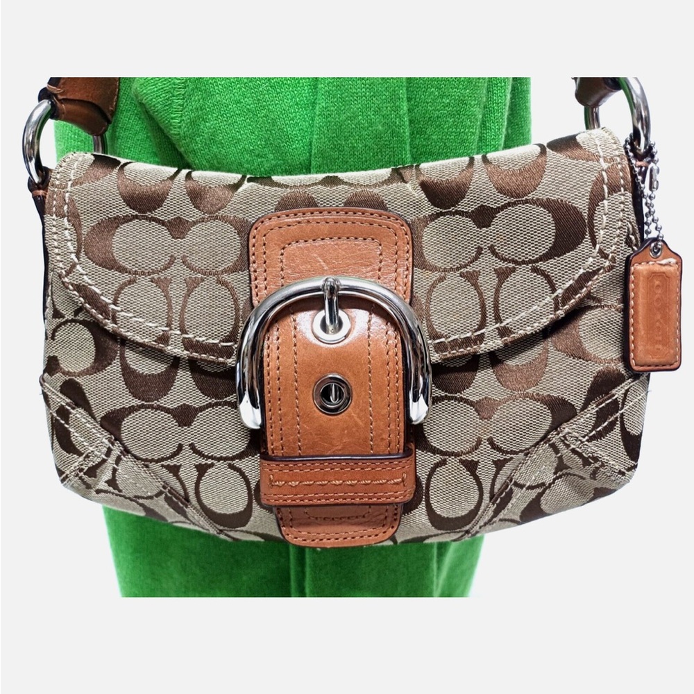 COACH SOHO SIGNATURE KHAKI JACQUARD Y2K PURSE SHOULDER HANDBAG F11860 VINTAGE
